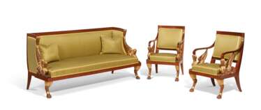 A SUITE OF RUSSIAN PARCEL-GILT MAHOGANY SEAT FURNITURE