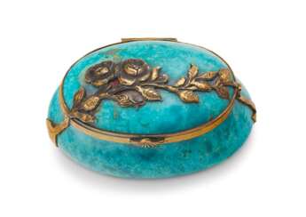 A CONTINENTAL GILT-METAL-MOUNTED TURQUOISE BOX