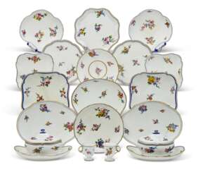 AN ASSEMBLED GROUP OF SEVRES PORCELAIN TABLE WARES
