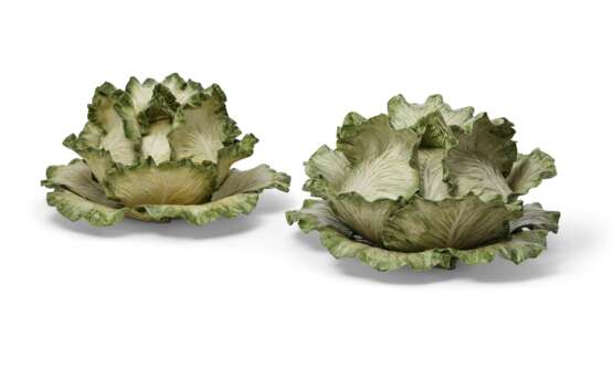 TWO VLADIMIR KANEVSKY CERAMIC CABBAGE TUREENS, COVERS AND STANDS - photo 1