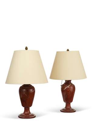 A PAIR OF ROUGE MARBLE URNS, MOUNTED AS LAMPS - photo 1