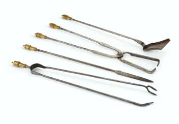 A GROUP OF FRENCH GILT-BRONZE AND STEEL FIRETOOLS