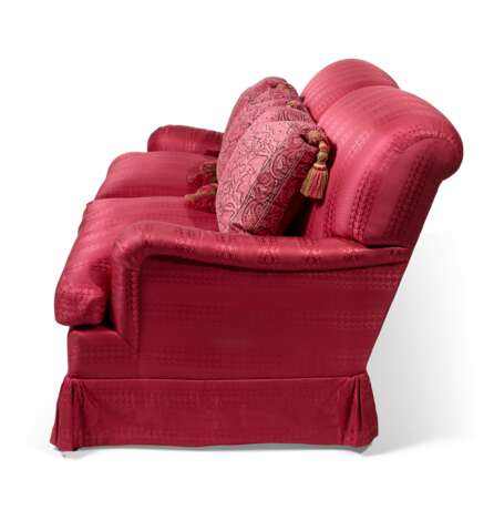 A RED SILK UPHOLSTERED TWO-SEAT SOFA - photo 3