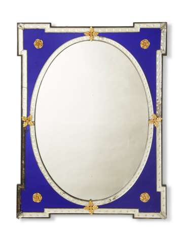 A NORTH EUROPEAN ORMOLU-MOUNTED COBALT AND COLORLESS GLASS MIRROR - photo 1