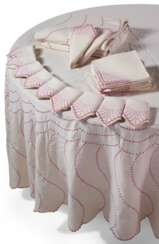 BRAZILIAN PINK EMBROIDERED AND CREAM LINEN TABLEWARES