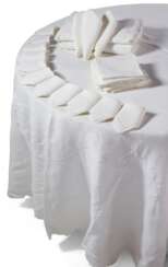 A GROUP OF BRAZILIAN WHITE ON CREAM EMBROIDERED LINEN TABLEWARES