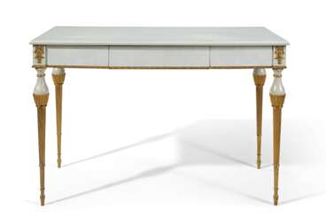 A FRENCH ORMOLU-MOUNTED WHITE-PAINTED AND PARCEL-GILT CENTER TABLE