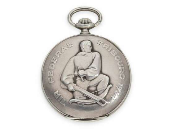 Taschenuhr: gesuchte Longines Schützenuhr Tir Federal Fribourg 1934 mit Silberkette und 2 dazugehörigen Auszeichnungen/Medaillen - Foto 6