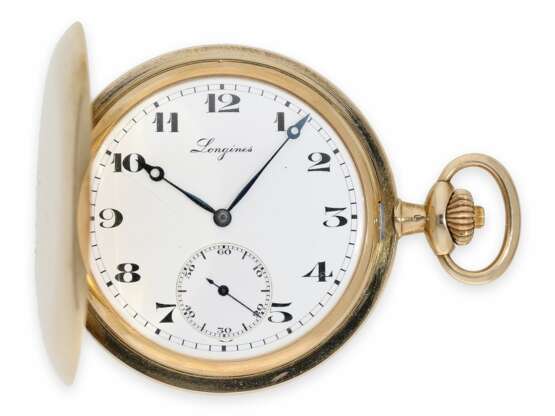 Taschenuhr: qualitätsvolle Goldsavonnette der Marke Longines, Ankerchronometer Kaliber 19.80, ca.1915 - Foto 1