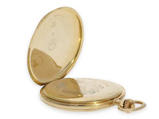 Taschenuhr: qualitätsvolle Goldsavonnette der Marke Longines, Ankerchronometer Kaliber 19.80, ca.1915 - photo 5