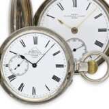 Taschenuhr: interessantes Ensemble von Dent, königlicher Uhrmacher in London, 2 silberne Taschenuhren No. 32371 und 41839, 1866 und 1883 - Foto 1