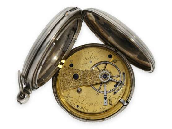 Taschenuhr: interessantes Ensemble von Dent, königlicher Uhrmacher in London, 2 silberne Taschenuhren No. 32371 und 41839, 1866 und 1883 - Foto 11