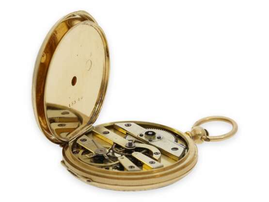 Taschenuhr: wunderschöne Gold/Emaille-Savonnette im Stil der frühen Uhren von Patek & Czapek, Genf um 1850 - Foto 6
