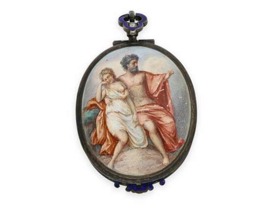 Taschenuhr/Halsuhr: hochfeine, außergewöhnlich große Wiener Halsuhr mit insgesamt 5 Gemälden, feine Emaille-Malerei, ca. 1820 - Foto 2