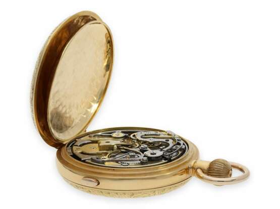 Taschenuhr: prächtige 18K Goldsavonnette mit Repetition und Chronograph, Schweiz ca. 1890 - photo 4