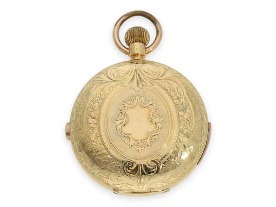 Taschenuhr: prächtige 18K Goldsavonnette mit Repetition und Chronograph, Schweiz ca. 1890 - photo 6