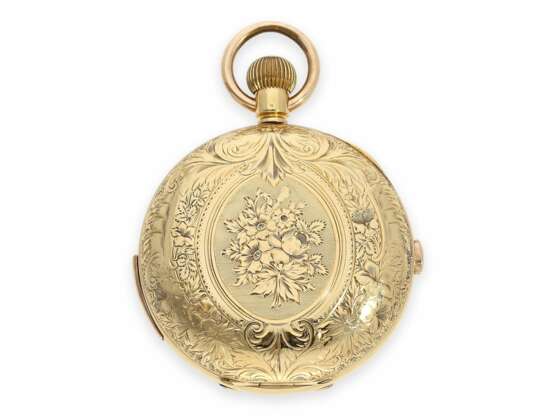 Taschenuhr: prächtige 18K Goldsavonnette mit Repetition und Chronograph, Schweiz ca. 1890 - photo 7
