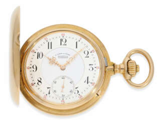 Taschenuhr: hochfeine A. Lange & Söhne Goldsavonnette in bester Qualität 1A, No. 40172, Glashütte 1897, mit Stammbuchauszug