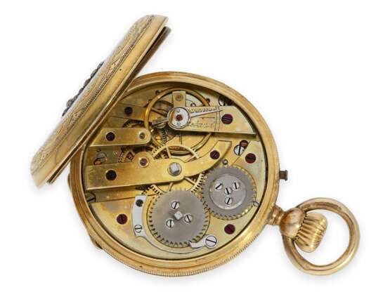 Taschenuhr: Gold/Emaille-Taschenuhr mit Diamantbesatz, allerfeinste Lupenmalerei, gefertigt für den arabischen Markt, ca. 1870 - photo 5