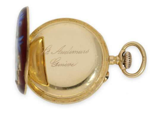 Taschenuhr/Anhängeuhr: sehr seltene Art Nouveau Damenuhr mit Emaille-Gehäuse, Louis Audemars, um 1900 - photo 5