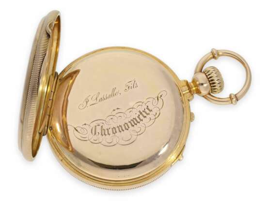 Taschenuhr: hochfeines Louis XV Taschenchronometer, vermutlich ein Louis Audemars Kaliber No.22303, signiert Lassall & Fils, ca.1875 - photo 4