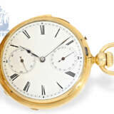 Taschenuhr: technisch hochinteressantes und sehr feines Taschenchronometer mit 1/8-Repetition, Chronometer-Hemmung a Bascule und Kalender, Favre Locle, um 1865 - photo 2