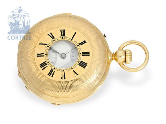 Taschenuhr: technisch hochinteressantes und sehr feines Taschenchronometer mit 1/8-Repetition, Chronometer-Hemmung a Bascule und Kalender, Favre Locle, um 1865 - photo 4