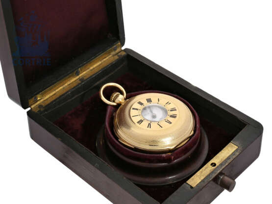 Taschenuhr: technisch hochinteressantes und sehr feines Taschenchronometer mit 1/8-Repetition, Chronometer-Hemmung a Bascule und Kalender, Favre Locle, um 1865 - Foto 9