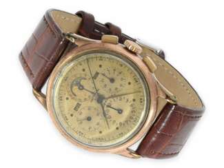 Armbanduhr: früher astronomischer Chronograph mit Vollkalender und Mondphase, Universal Geneve Tri-Compax, ca.1945