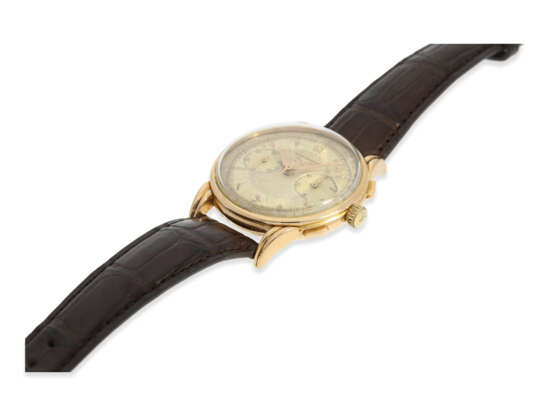 Armbanduhr: sehr seltener, großer "oversize" Longines Flyback-Chronograph in 18K Gold, ca. 1953 - Foto 5