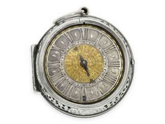 Taschenuhr: museale, frühe einzeigrige Sackuhr mit Alarm, signiert Quare London, ca.1690