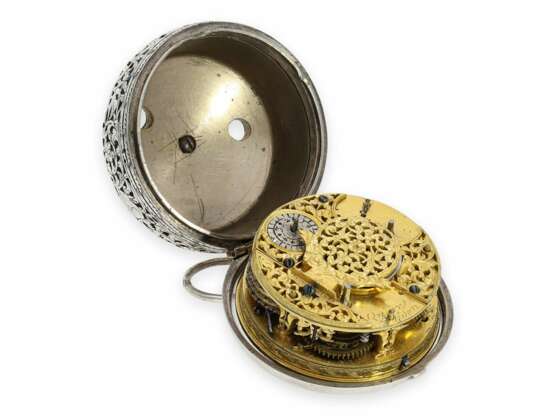 Taschenuhr: museale, frühe einzeigrige Sackuhr mit Alarm, signiert Quare London, ca.1690 - Foto 2