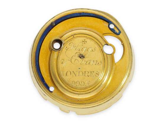 Taschenuhr: exquisite, englische 22K Doppelgehäuse Gold/Emaille-Spindeluhr mit Repetition, Higgs & Evans No.9905, Londres, ca.1780 - фото 4