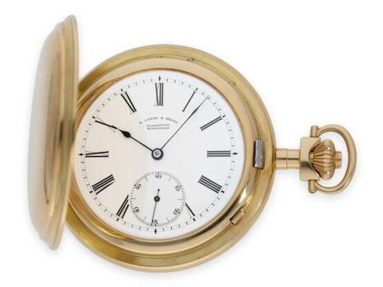 Taschenuhr: extrem schweres und frühes A. Lange & Söhne Ankerchronometer in der seltenen Ausführung mit "Patentrücker", No. 14810, ca.1881 - фото 1
