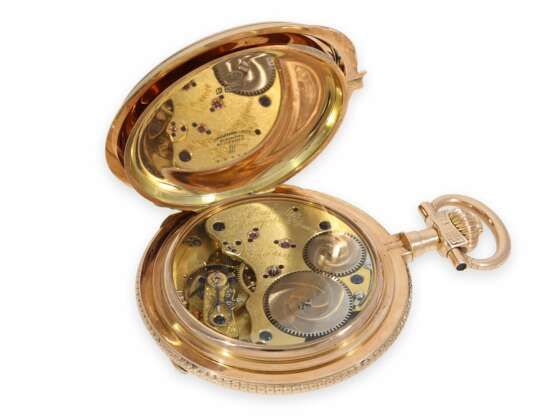 Taschenuhr: bedeutende und außergewöhnlich große Glashütter Gold/Emaille-Prunksavonnette mit Prof. Graff Louis XV Gehäuse "Minerva", Uhrenfabrik Union No.44056, ca.1910 - photo 5