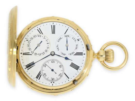 Taschenuhr: absolute Rarität, museales und möglicherweise einzigartiges Ekegren Taschenchronometer "Montre à Tact" mit Kalender, No. 14546, Genf ca.1870 - Foto 1