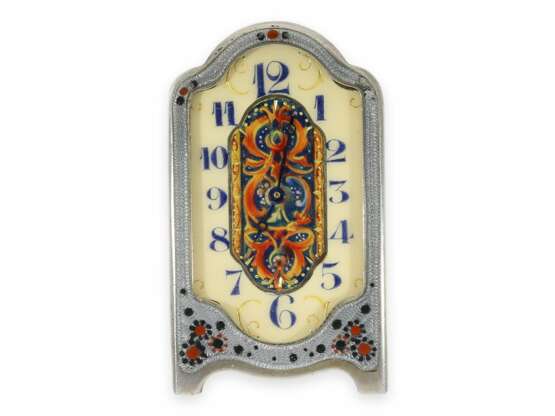 Reiseuhr: äußerst seltene Jugendstil-Miniatur-Reiseuhr mit Emaille/Silber-Gehäuse und einzigartigem Emaillezifferblatt, Zenith No. 2439, ca. 1910 - photo 2