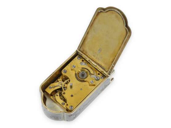 Reiseuhr: äußerst seltene Jugendstil-Miniatur-Reiseuhr mit Emaille/Silber-Gehäuse und einzigartigem Emaillezifferblatt, Zenith No. 2439, ca. 1910 - Foto 6
