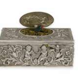 Singvogeldose: hochwertige Repoussé Silberdose mit Singvogelautomat, sog. Singing Bird Box, zugeschrieben Griesbaum 20. Jahrhundert. - Foto 1