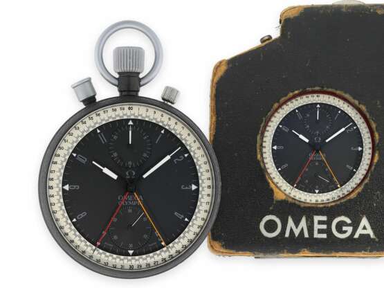 Taschenuhr: Omega Präzisionszeitmesser mit Schleppzeigerchronograph, in originalem Zustand mit Box "Omega Olympic", No.2201591, ca.1960 - Foto 1