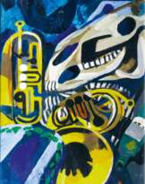 Musikinstrumente und Pferdeschädel