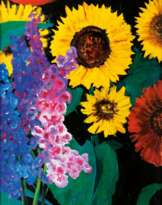 Sonnenblumen und Rittersporn