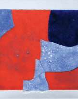 Glas-Tableau 'Komposition in Blau, Rot und Schwarz'