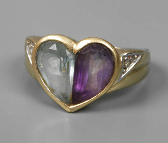 Damenring mit Amethyst, Aquamarin und Diamanten - photo 1