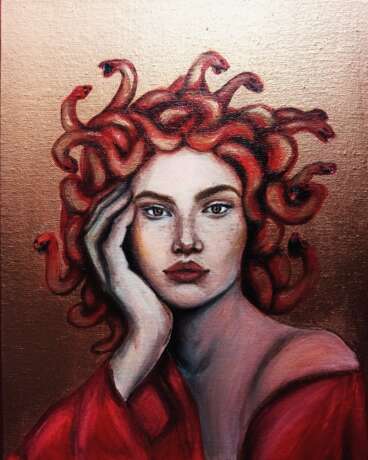 золотая медуза\gold medusa Canvas on the subframe Acrylic paint Contemporary art Mythological painting 2020 - photo 1