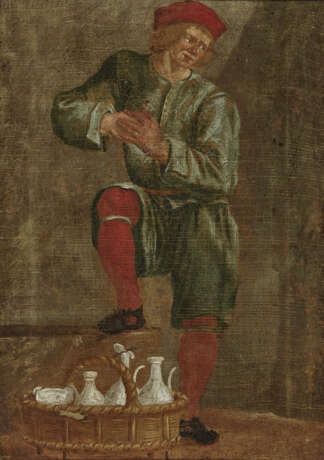 Italien (?). Mann mit Strohkorb und Gefäßen - photo 1