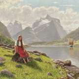 Hans Dahl. Junge Norwegerin am Ufer eines Fjords - photo 1