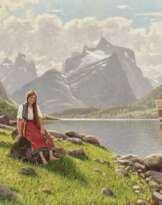 Junge Norwegerin am Ufer eines Fjords 