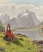 Hans Dahl. Junge Norwegerin am Ufer eines Fjords 