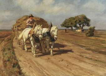 Bauer mit Pferdefuhrwerk 
